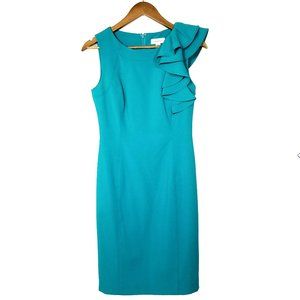 Calvin Klein Teal Ruffle Shoulder Sheath Dress